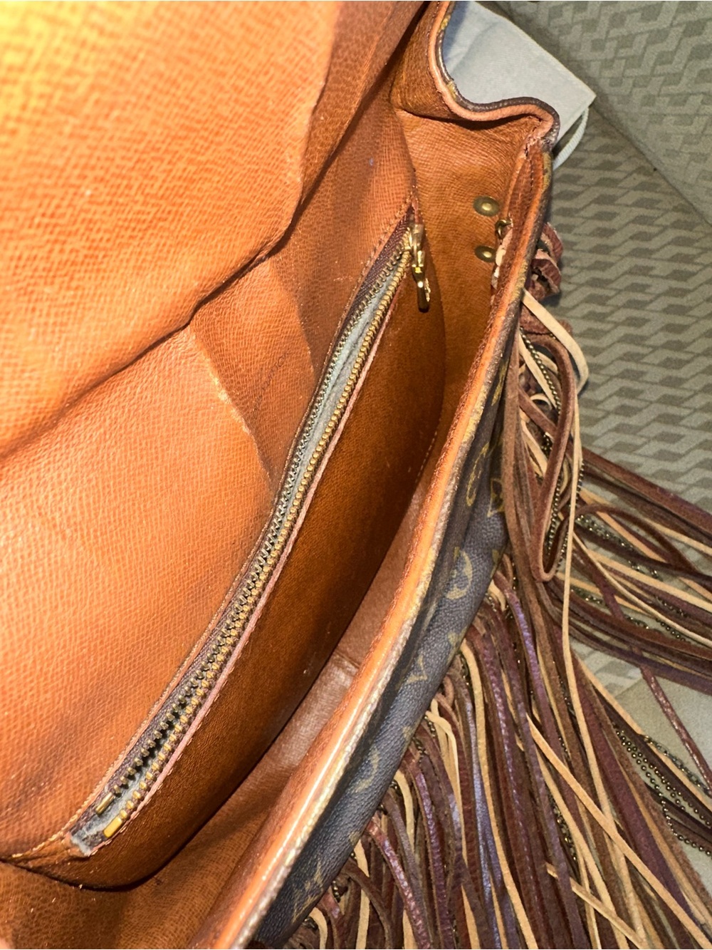 Louis Vuitton Brown Monogram Fringe Crossbody with genuine Turquoise Accent - Picture 8 of 12